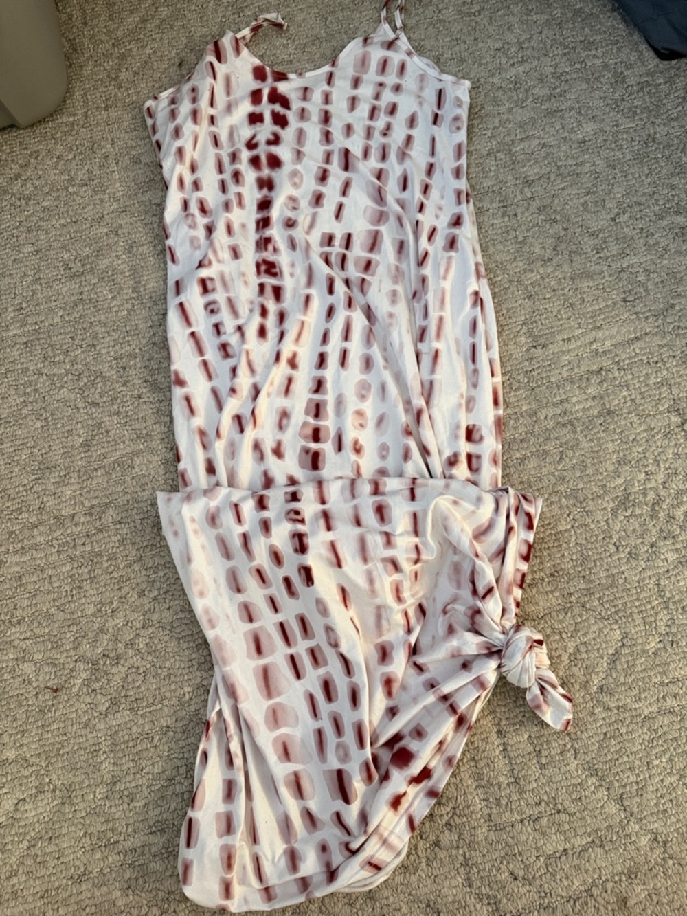 Midi Slip Dress in White and Wine Tie-Dye